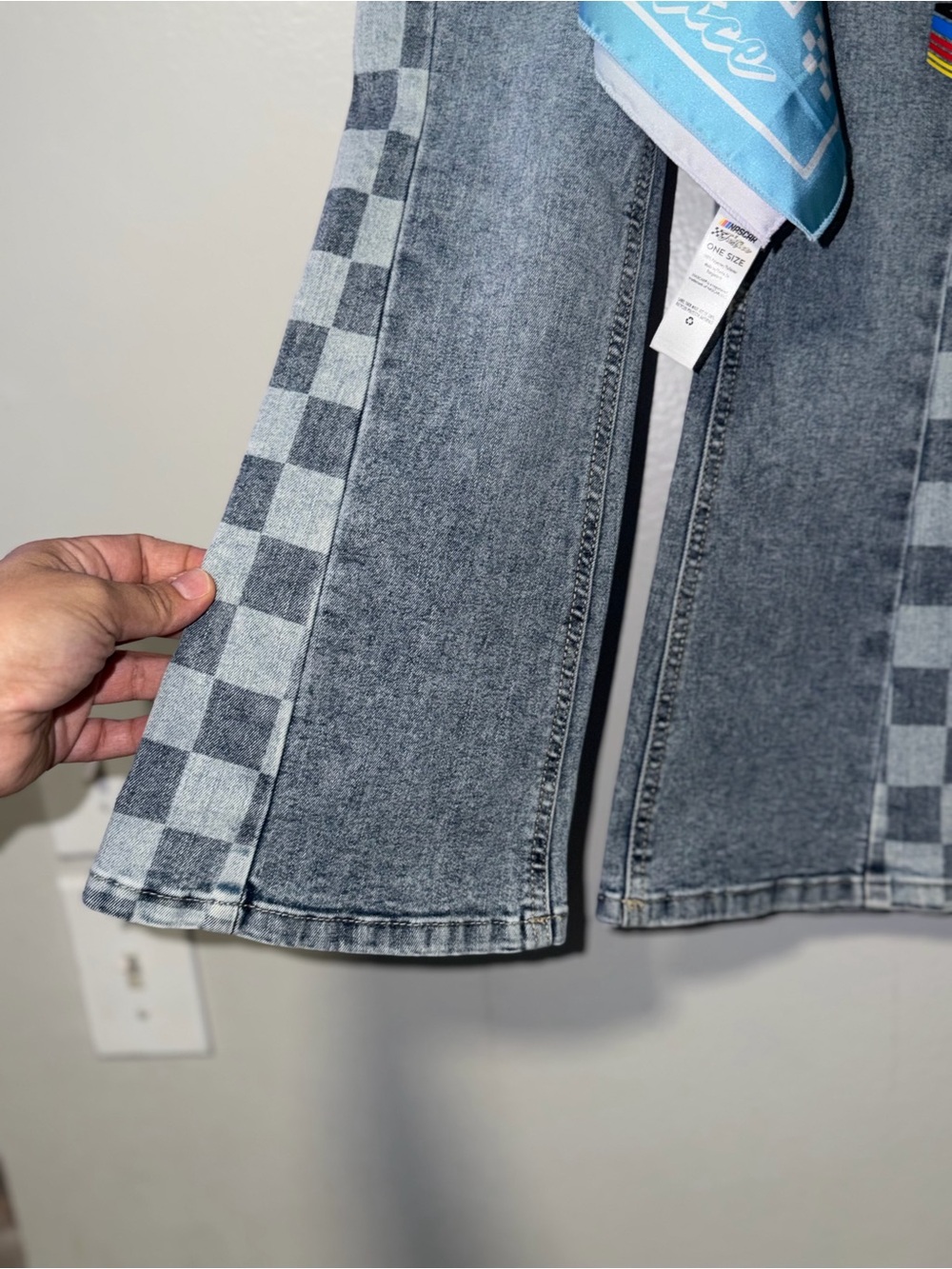Justice Gray Checkerboard Trim Denim Skirt with Blue Accent Scarf - Picture 2 of 5